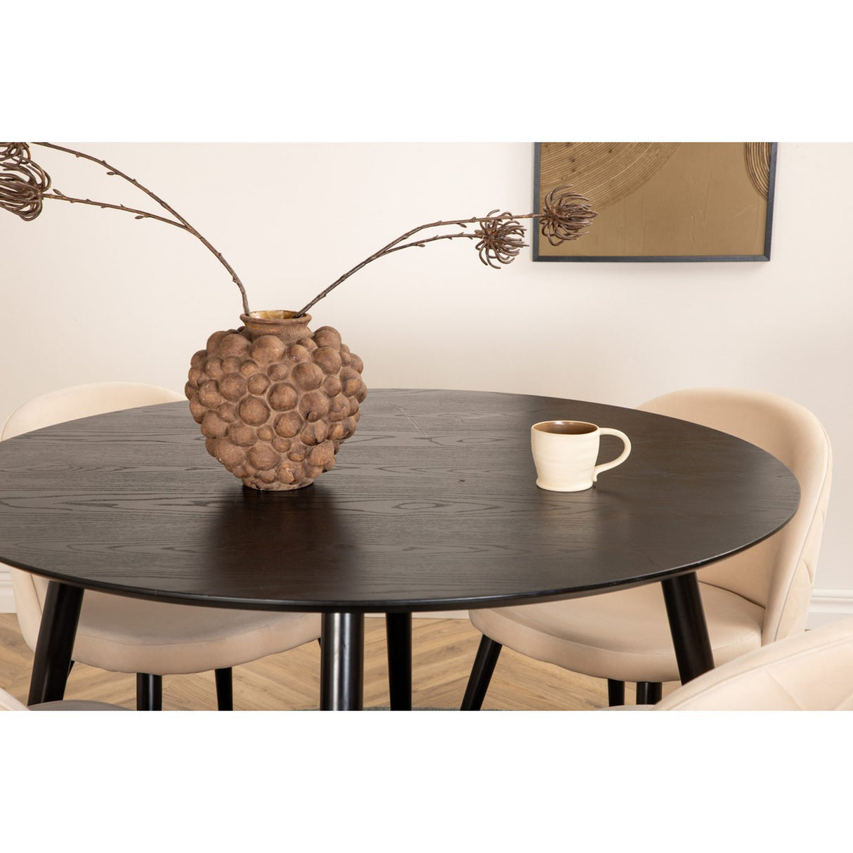 Dipp, Velvet Rund matgrupp Beige, Svart, Svart, ⌀115