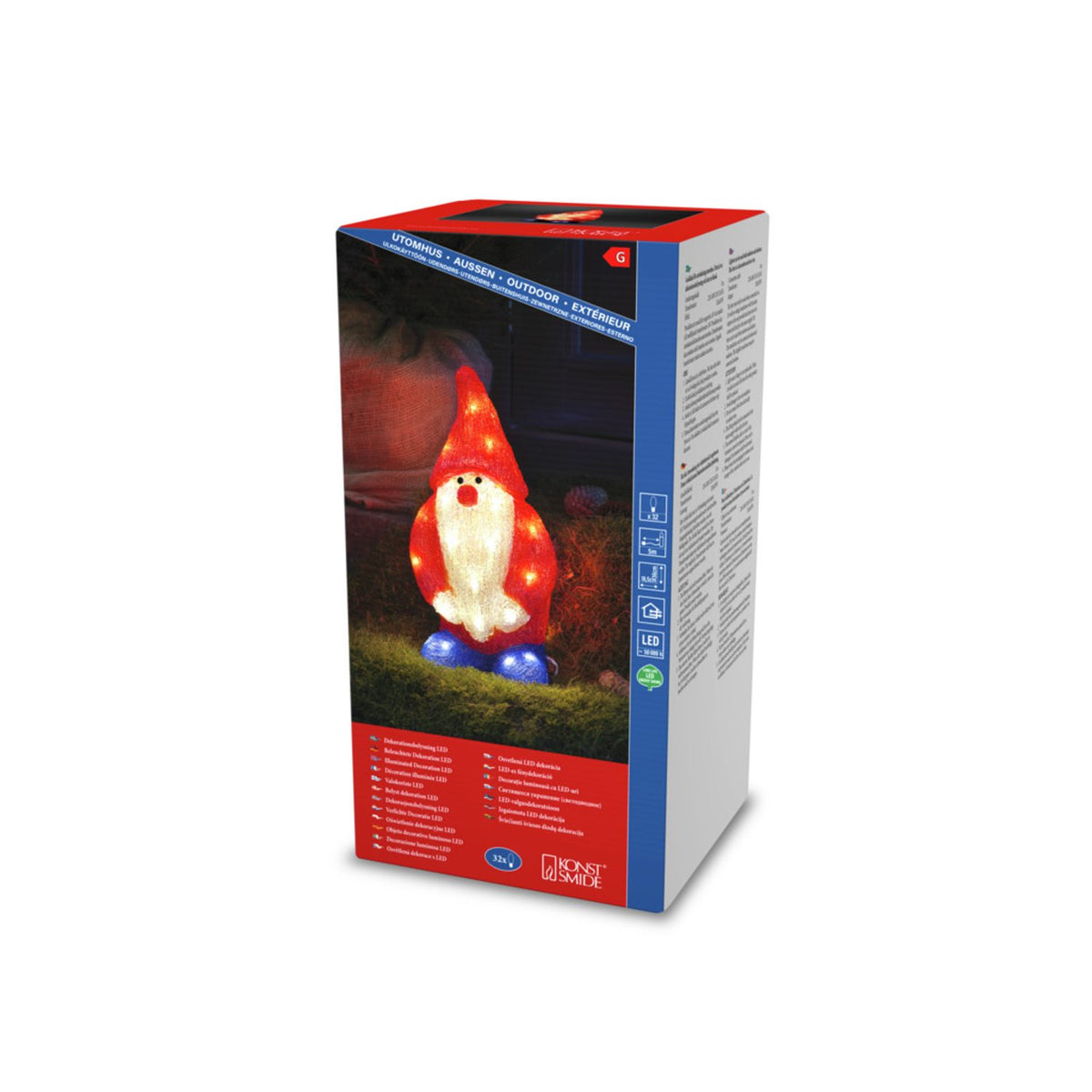 Tomte akryl 36cm 32 Led Ljusdekoration Ute