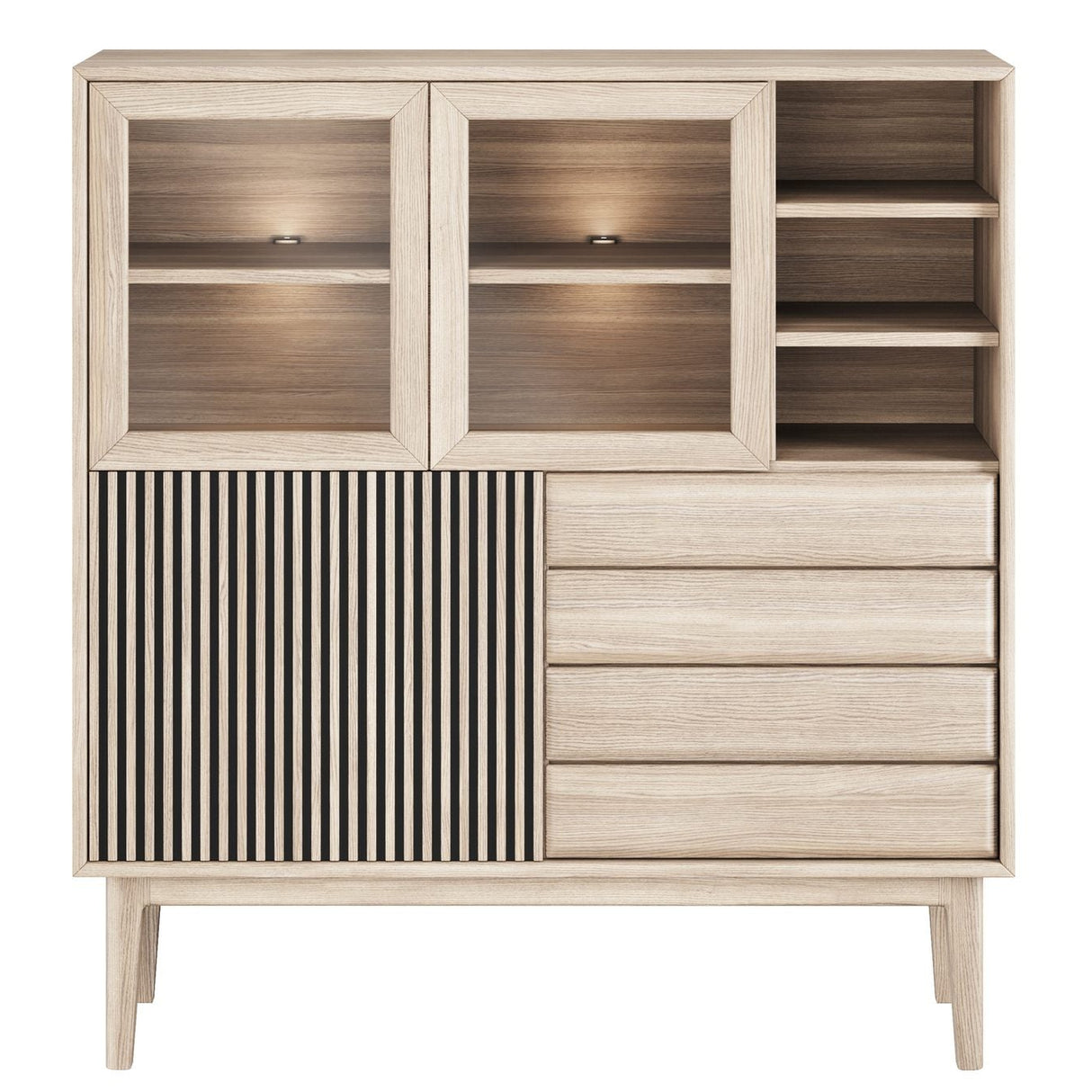 Broholm Högskåp Lameller 124x133 cm Vitoljad Ek