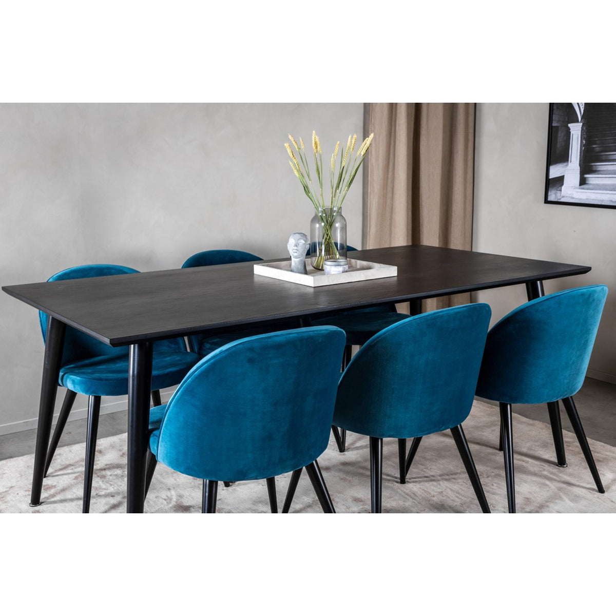 Dipp, Velvet Rektangulär matgrupp Svart,Blå, Svart, 180 x 90