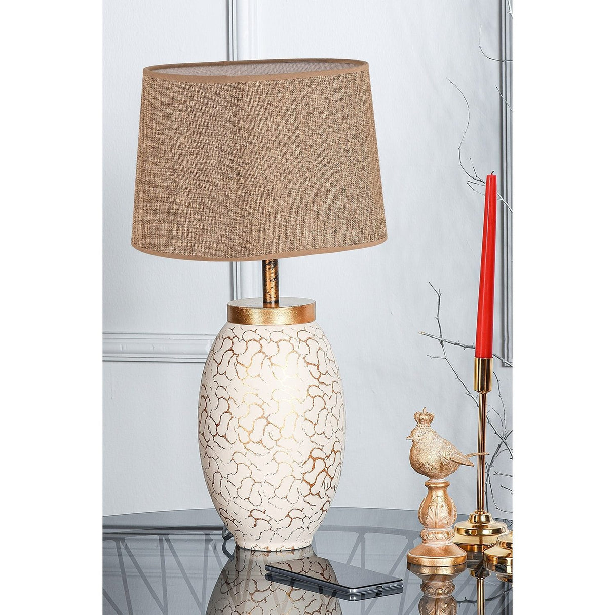 Nassau (40 x 30 x 40 cm) Creme Guld Bordslampa