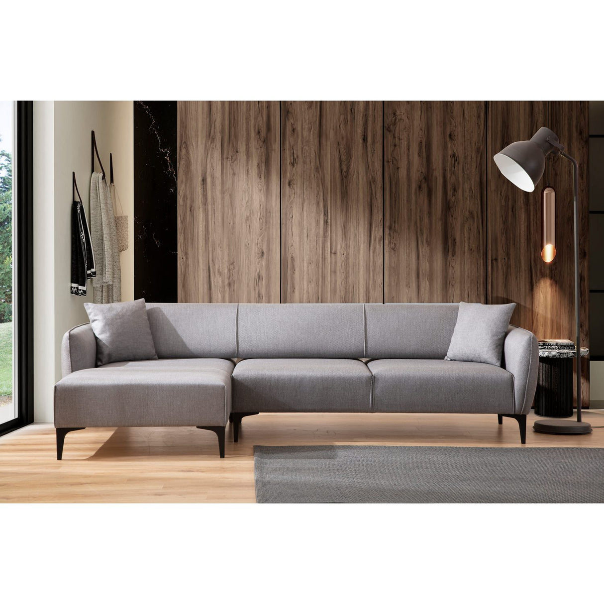 Belissimo (140-270 x 95 x 67 cm) Hörnsoffa Grå, Vänster