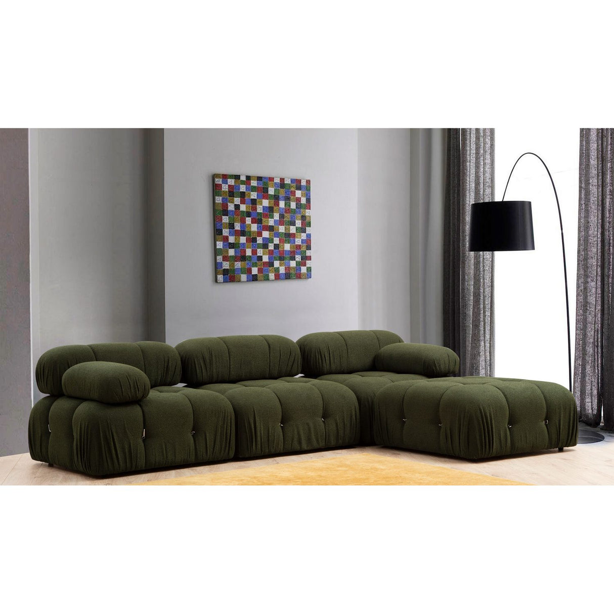 Vienna Beige L1-O1-1R-PUF (288 x 95 x 75 cm) Hörnsoffa Grön