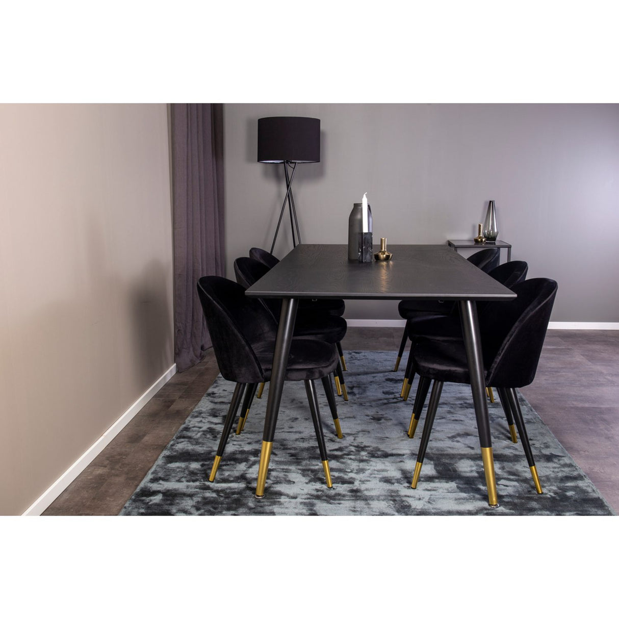 Dipp, Velvet Rektangulär matgrupp Svart,Guld, Svart,Guld, 180 x 90