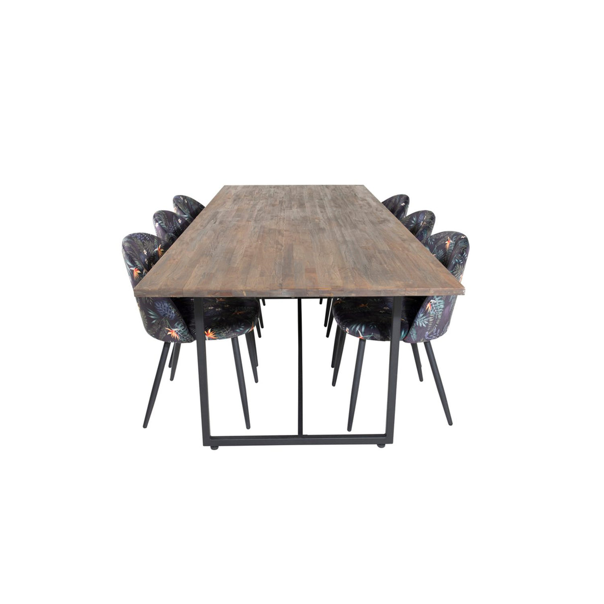Padang, Velvet Rektangulär matgrupp Svart, Svart,Natur, 250 x 100