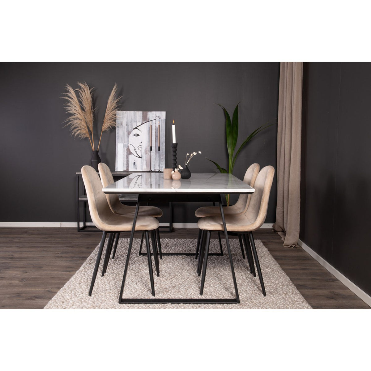 Estelle, Polar Rektangulär matgrupp Beige,svart, Svart,Vitt, 140 x 90
