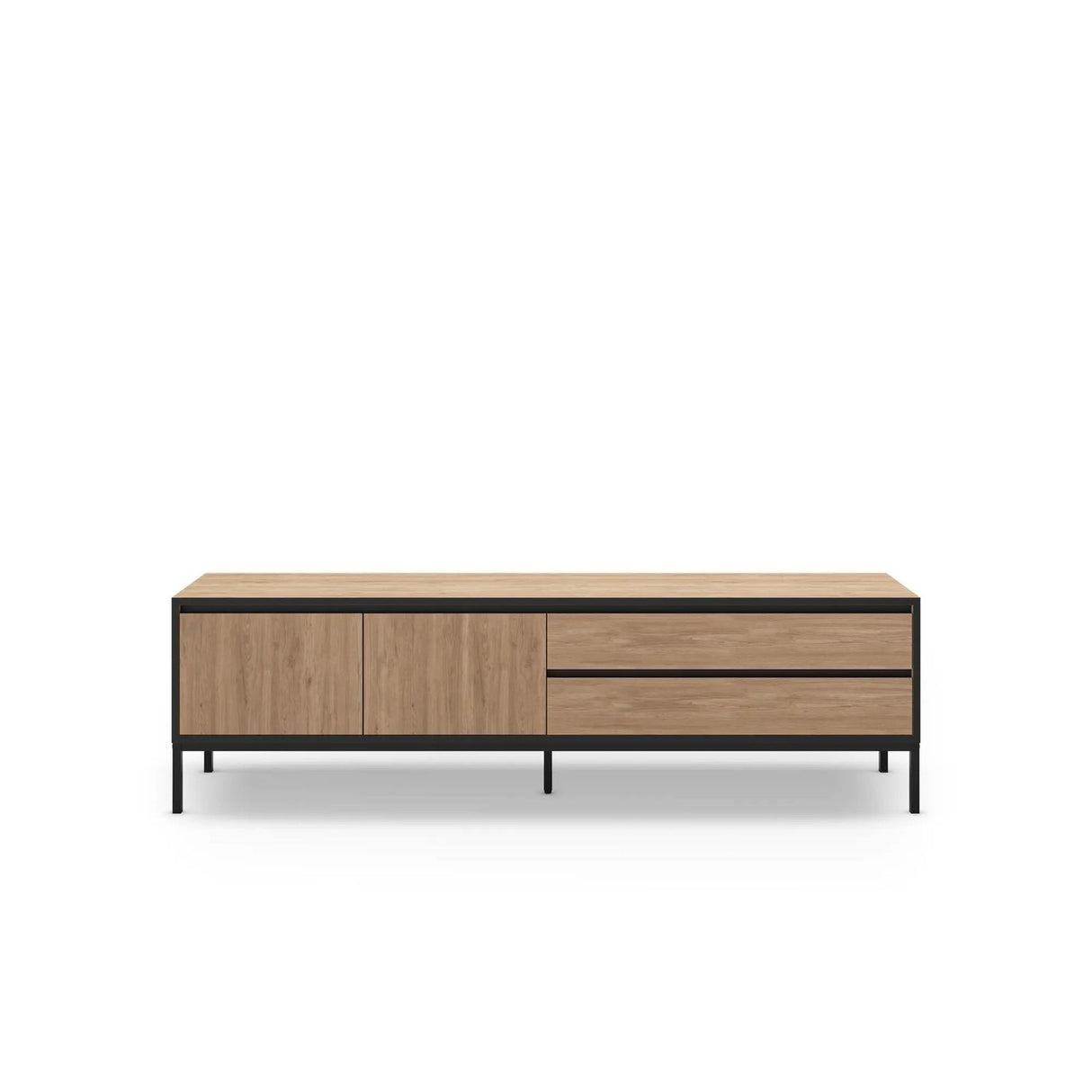 Lorenza (180 x 55 x 40 cm) TV-bänk Naturlig ekträ svart svart