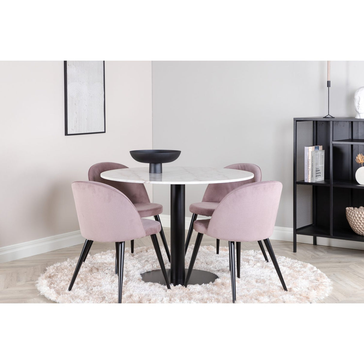 Estelle, Velvet Rund matgrupp Svart, Dusty Pink, Svart,Vit, ⌀106
