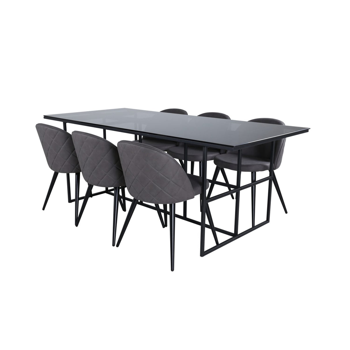 Leif, Velvet Rektangulär matgrupp Svart,Grå, Svart, 200 x 90