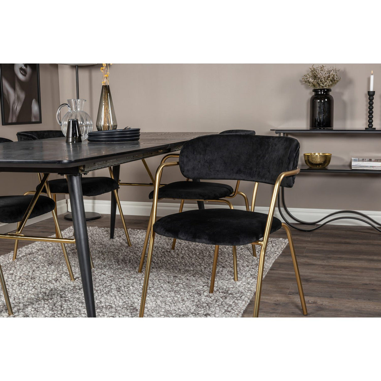Gold, Arrow Rektangulär matgrupp Svart,Guld, Svart, 180 x 85