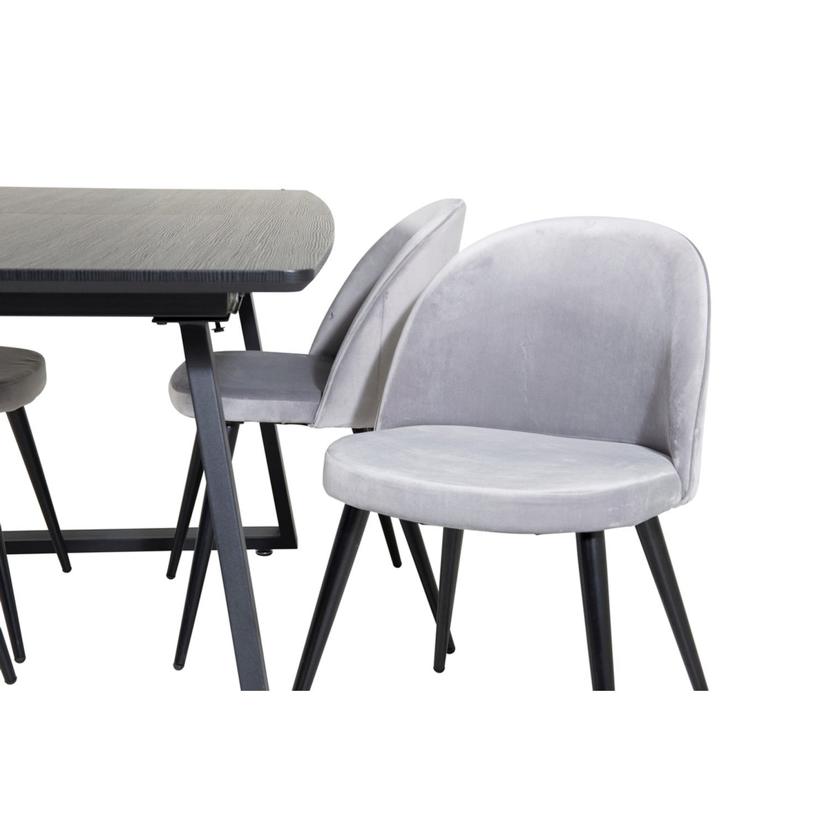 Inca, Velvet Rektangulär matgrupp Svart,Grå, Svart, 160 x 85