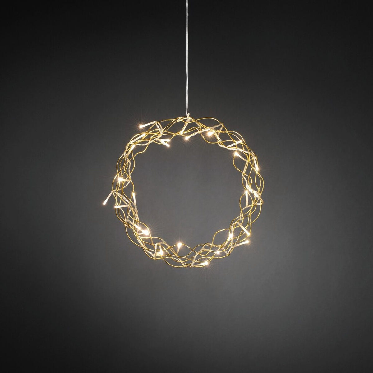 Varmvita LED Metall Julkrans med Belysning 30 cm, Guld
