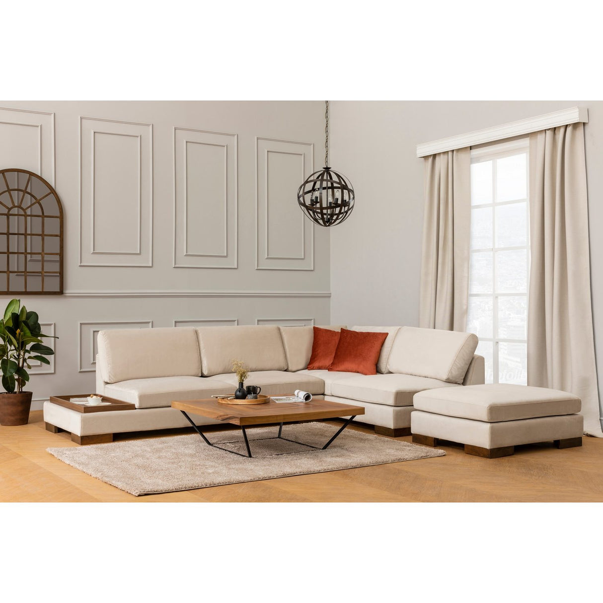 Reykjavik hörn med puff (313-193 x 97 x 80 cm) Hörnsoffa Beige