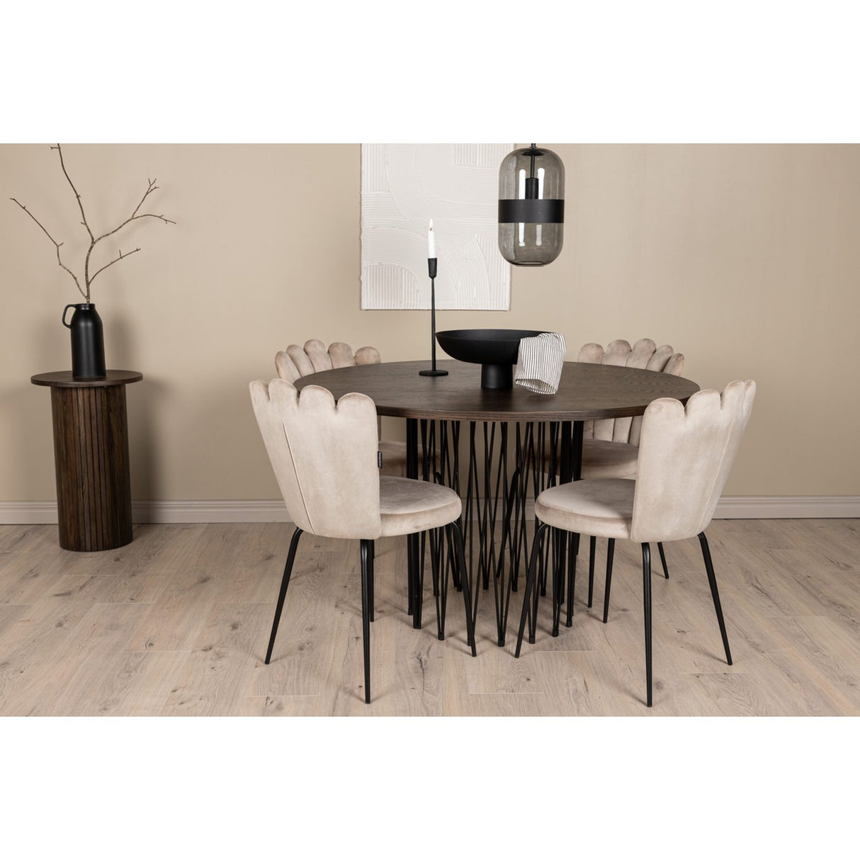 Stone, Limhamn Rund matgrupp Beige,Svart, Svart, mocka, ⌀120