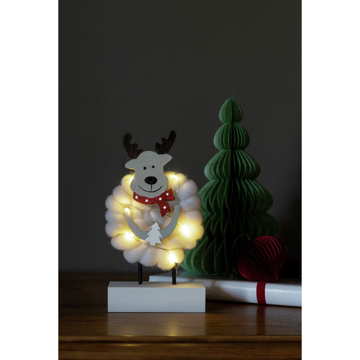 B/O Älg Trä/bomull, vit LED Timer 6h Stående Ljusdekoration Inne