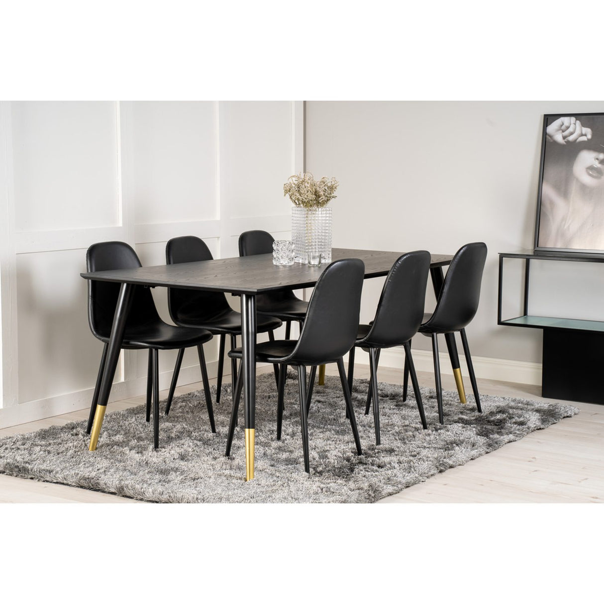 Dipp, Polar Rektangulär matgrupp Svart, Svart, Guld, 180 x 90