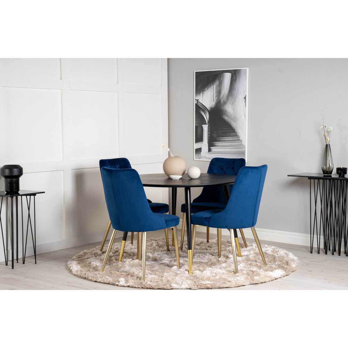 Dipp, Velvet Deluxe Rund matgrupp Blå, Guld, Svart, Guld, ⌀115