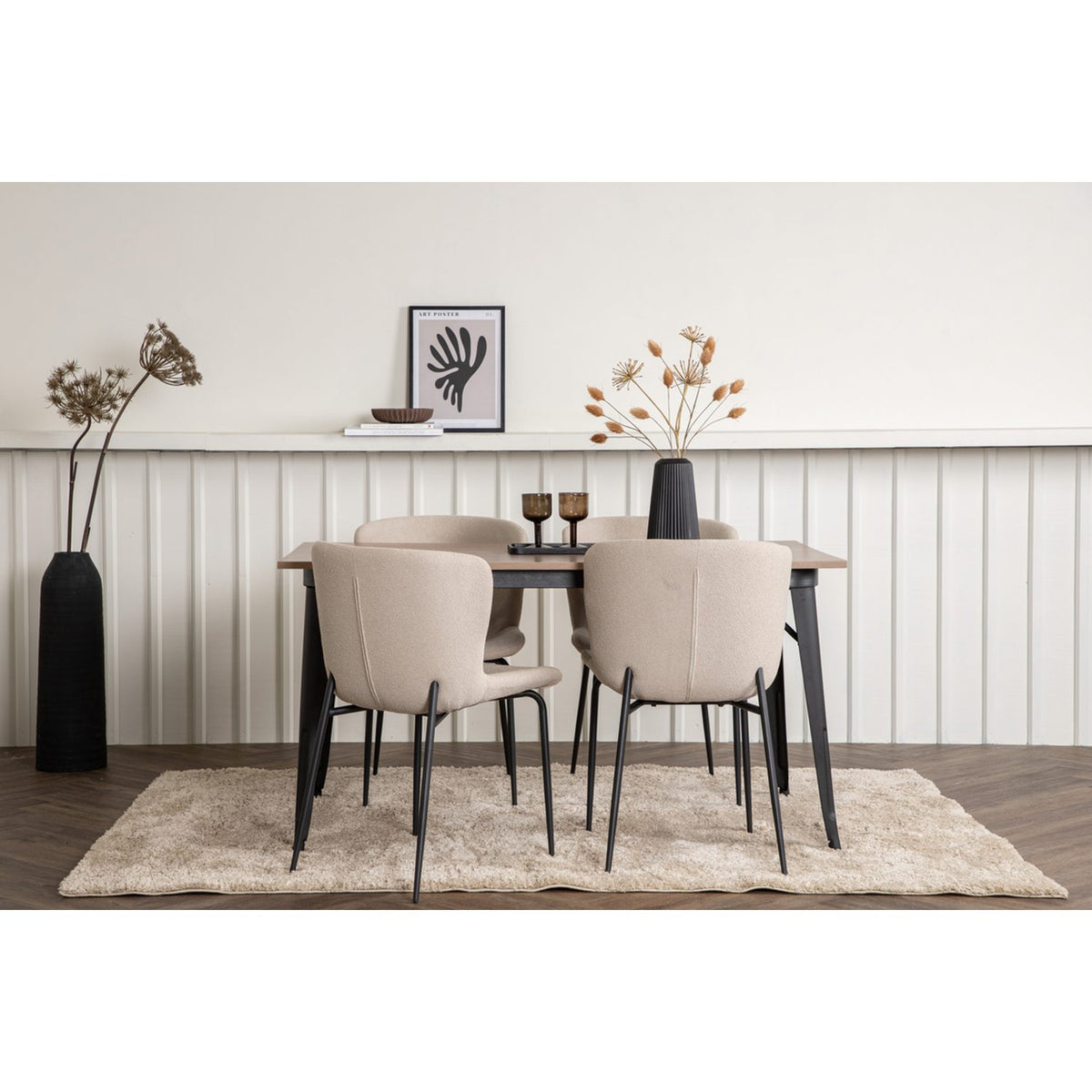 Tempe, Modesto Rektangulär matgrupp Svart,Brun, Valnöt, 140 x 80