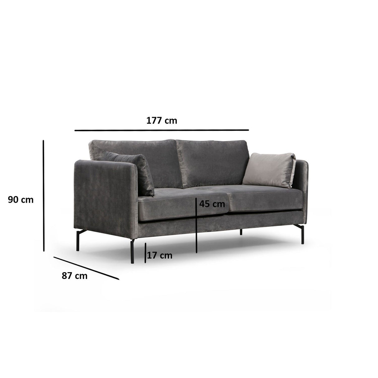 Sino 2-sits (177 x 87 x 90 cm) Grå 2-sitssoffa