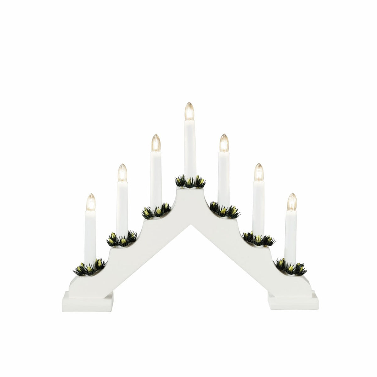 7 Ljus Trä 38 cm Elljusstake Vitlackerad