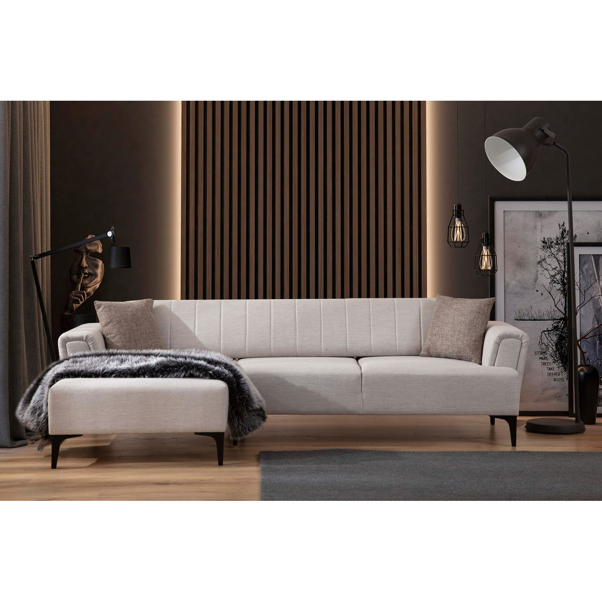 Jakarta (140-270 x 95 x 77 cm) Hörnsoffa-bäddsoffa Ecru, Vänster