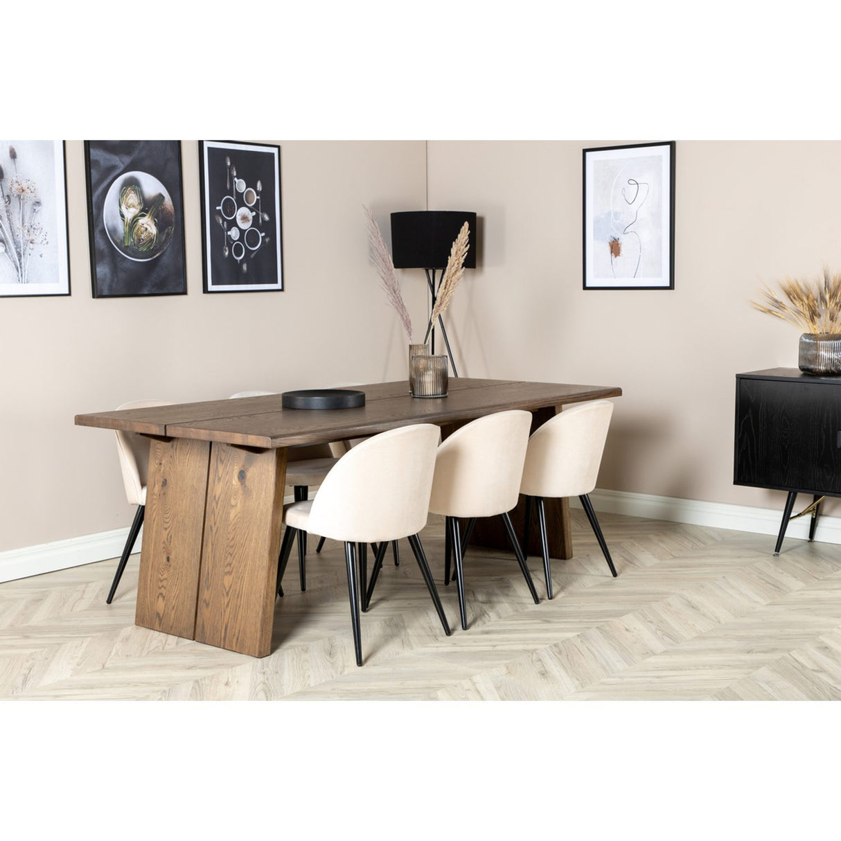 Logger, Velvet Rektangulär matgrupp Beige,Svart, Natur, 210 x 100