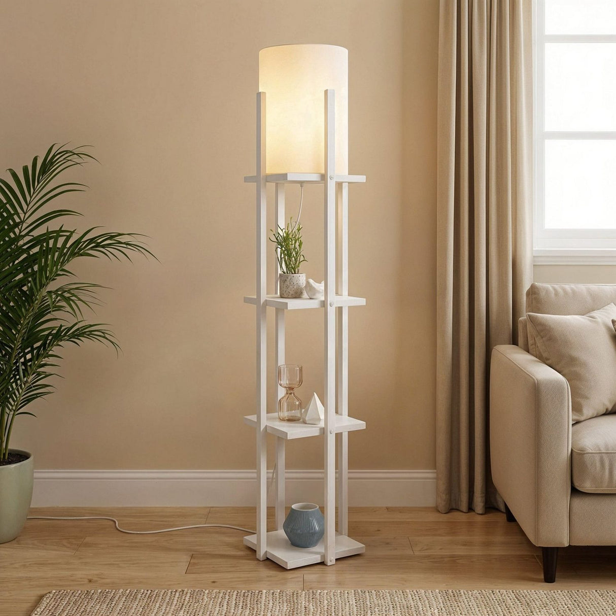 Dakar (21 x 21 cm) Golvlampa Vit Natur