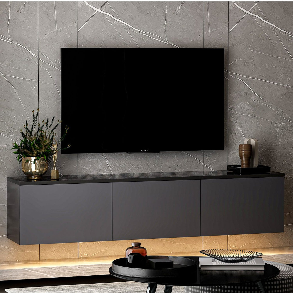 Medellín upplyst (160 x 35 x 32 cm) Antracit TV-bänk