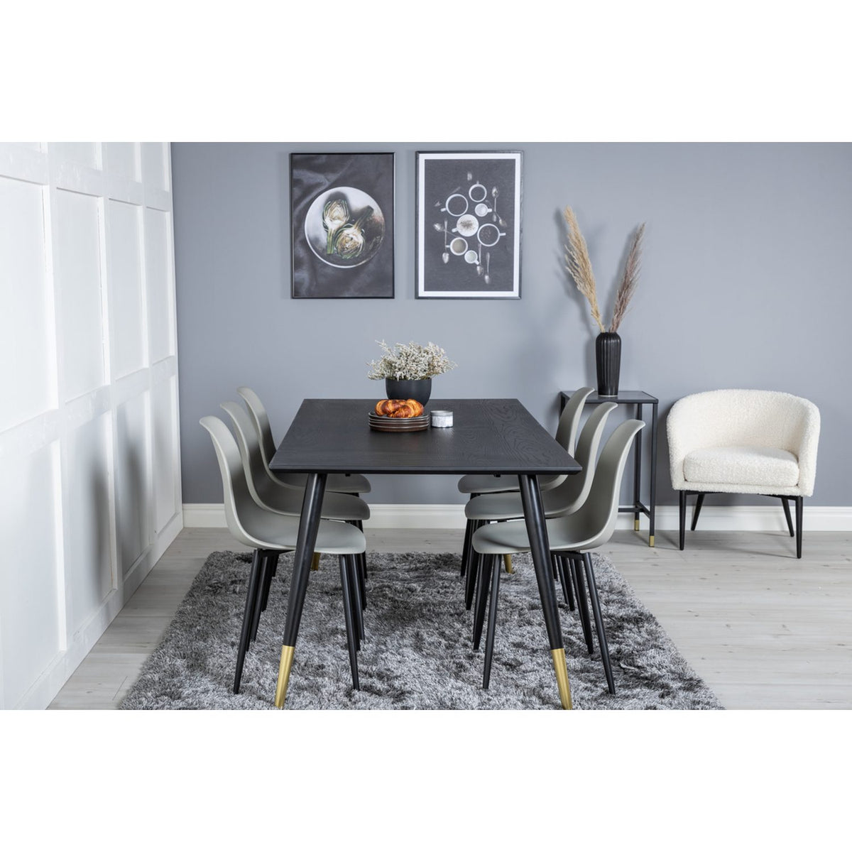 Dipp, Polar Rektangulär matgrupp Svart,Grå, Svart,Guld, 180 x 90