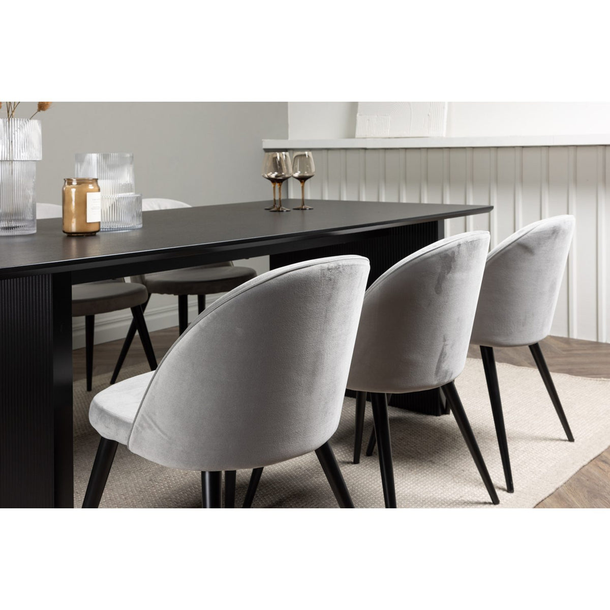 Vail, Velvet Rektangulär matgrupp Svart,Grå, Svart, 200 x 100