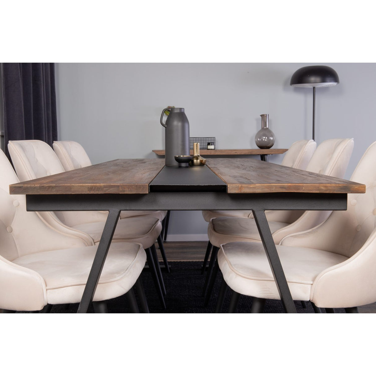 Jakarta, Velvet Deluxe Rektangulär matgrupp Beige, Svart, Svart,Natur, 200 x 90