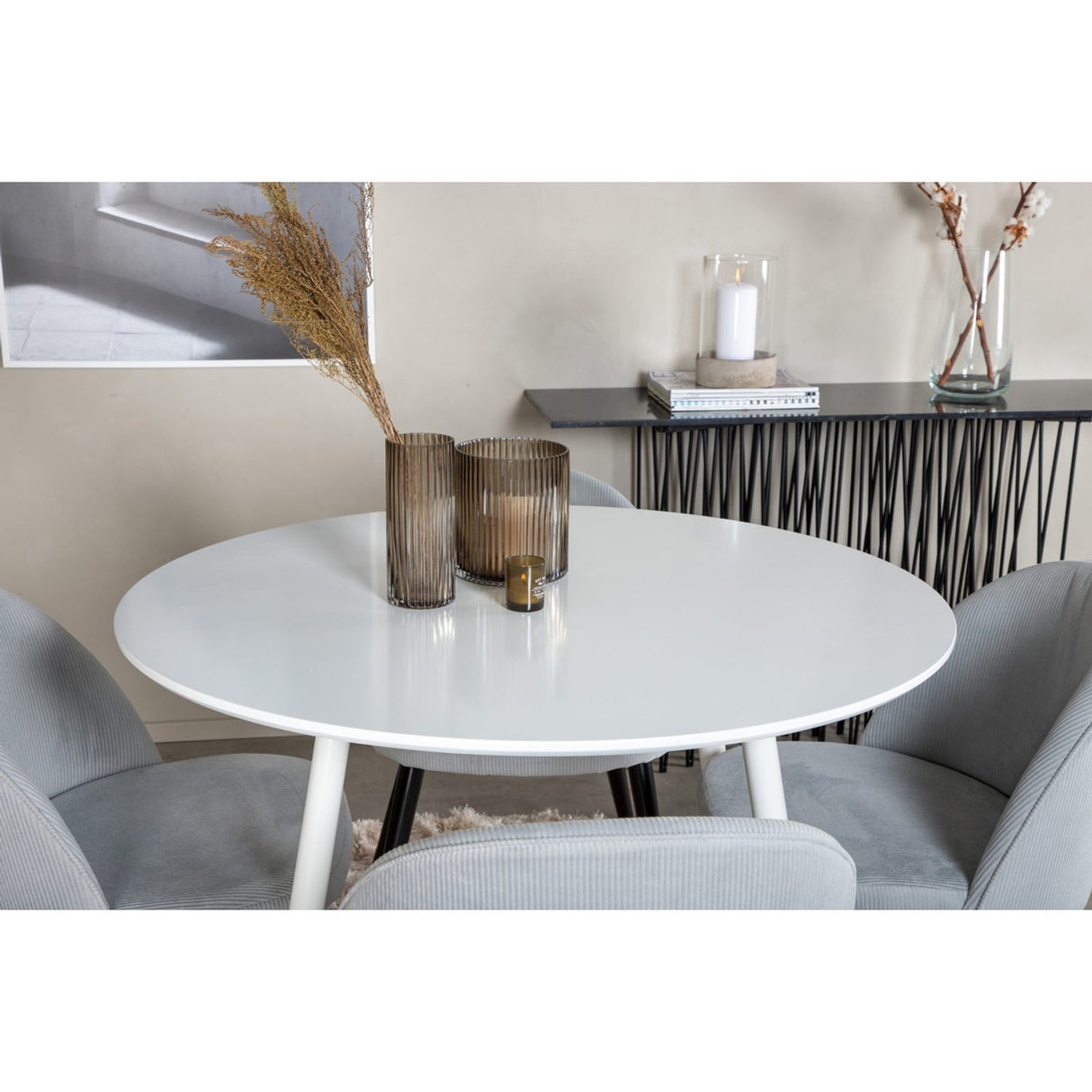 Plaza, Velvet Rund matgrupp Svart,Ljusgrå, Vit, ⌀100