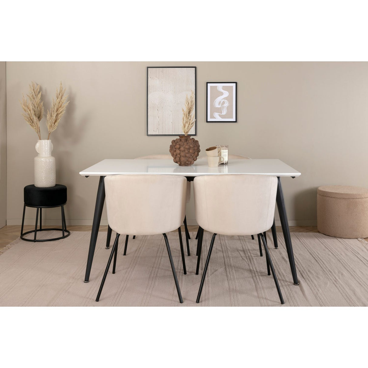 Jimmy, Berit Rektangulär matgrupp Beige, Svart, Svart,Vitt, 150 x 90