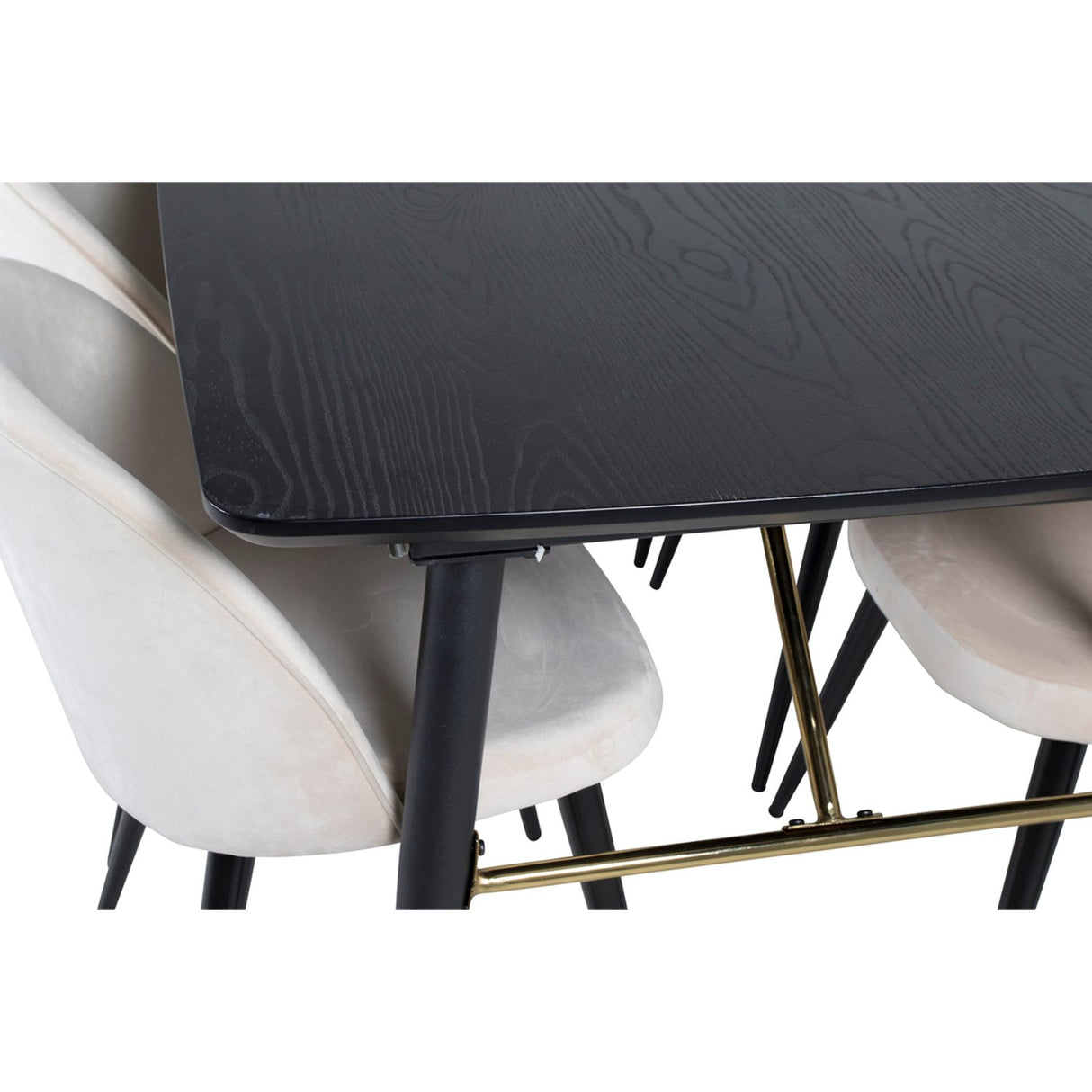 Gold, Velvet Rektangulär matgrupp Beige,svart, Svart, 180 x 85