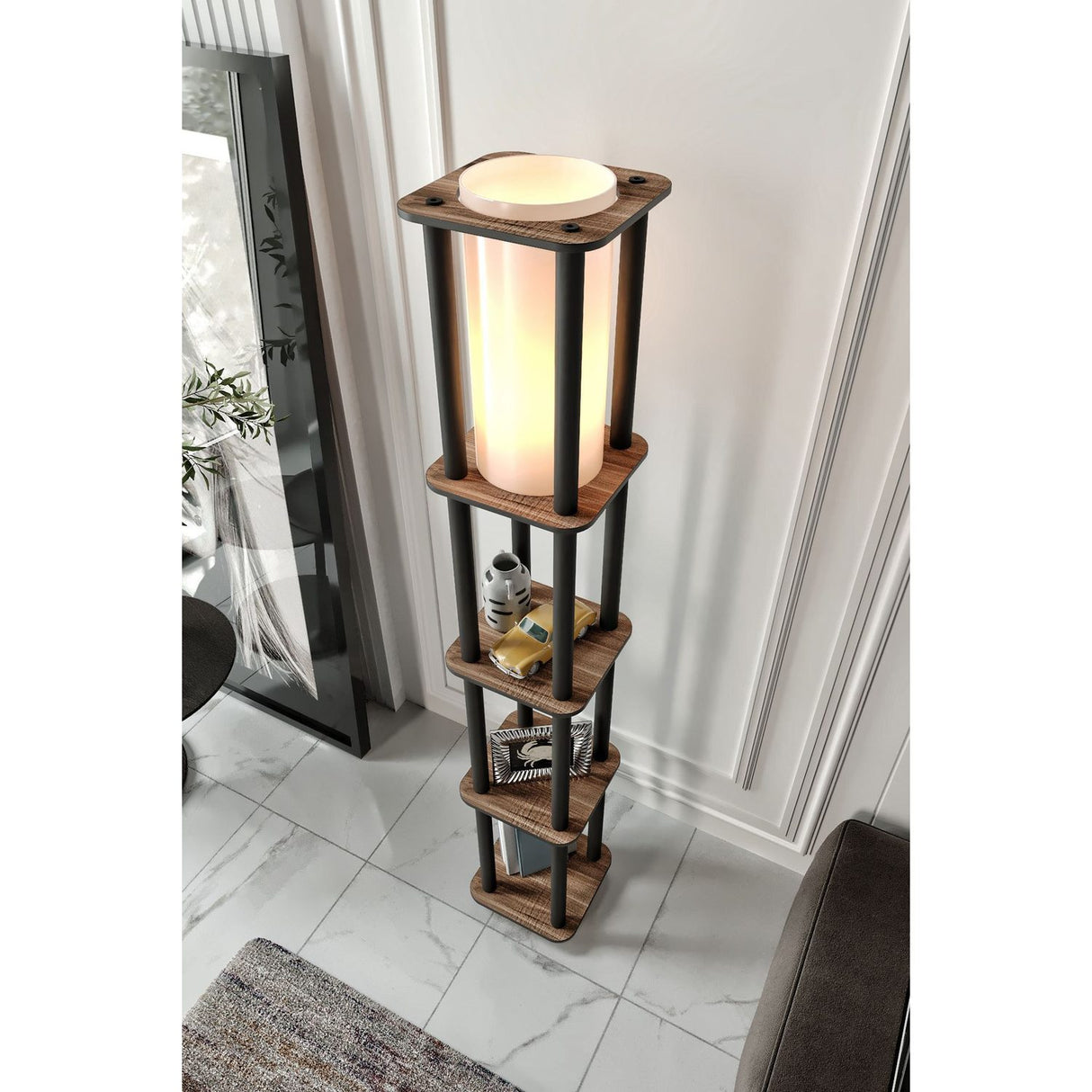 Porto Square (H 150 cm) Valnöt Golvlampa