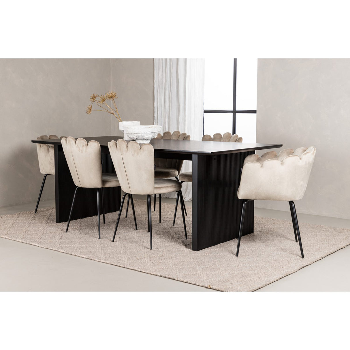 Vail, Limhamn Rektangulär matgrupp Beige, Svart, Svart, 200 x 100