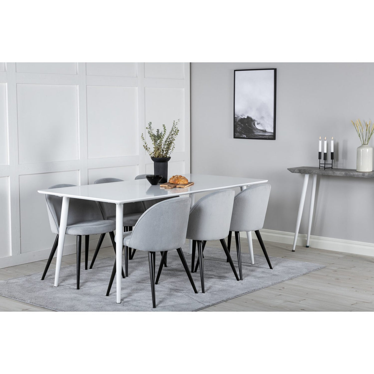 Polar, Velvet Rektangulär matgrupp Svart,Ljusgrå, Vit, 180 x 90