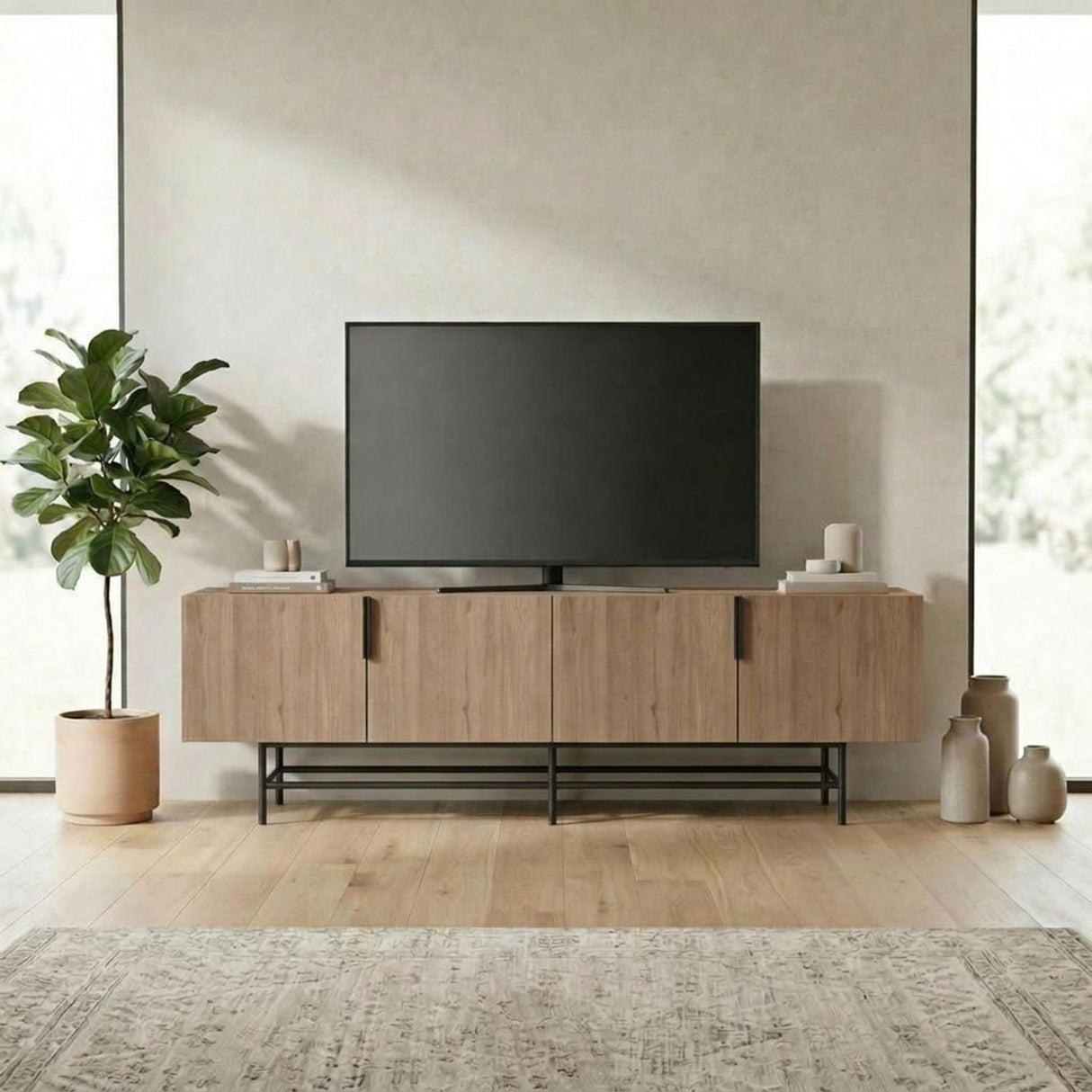 Edinburgh (200 x 55 x 35 cm) TV-bänk Naturlig ek svart