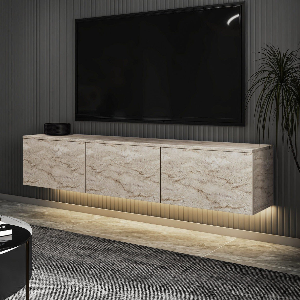 Bergen Upplyst (160 x 35 x 32 cm) TV-bänk Travertin