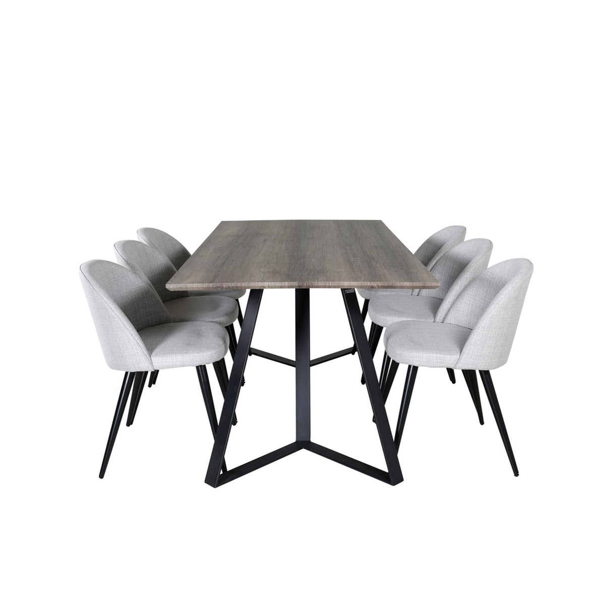 Marina, Velvet Rektangulär matgrupp Svart,Ljusgrå, Svart,Grå, 180 x 90