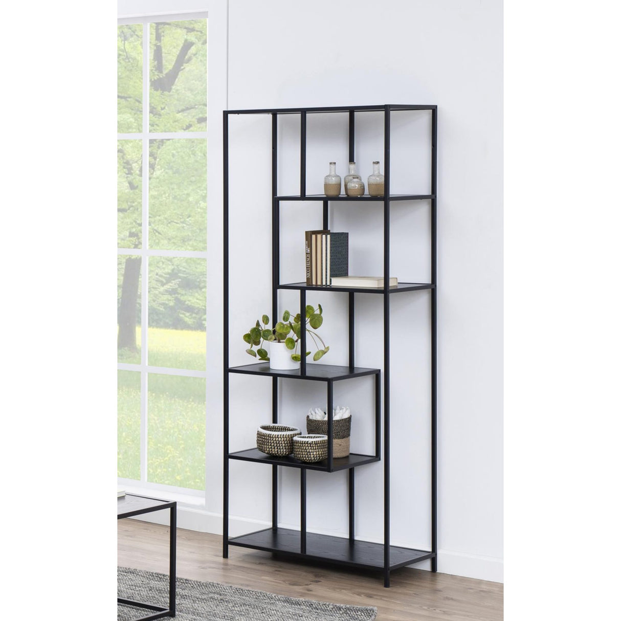 Notting Hill Bokhylla Asymmetrisk 185x77x35 cm Svart Ask