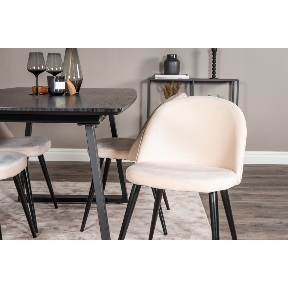 Inca, Velvet Rektangulär matgrupp Beige,Svart, Svart, 160 x 85