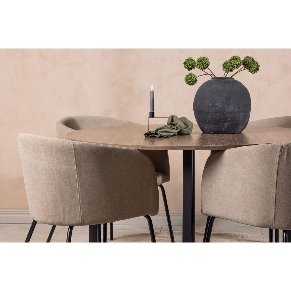 Durango, Berit Rund matgrupp Beige, Svart, Svart, valnöt, ⌀120