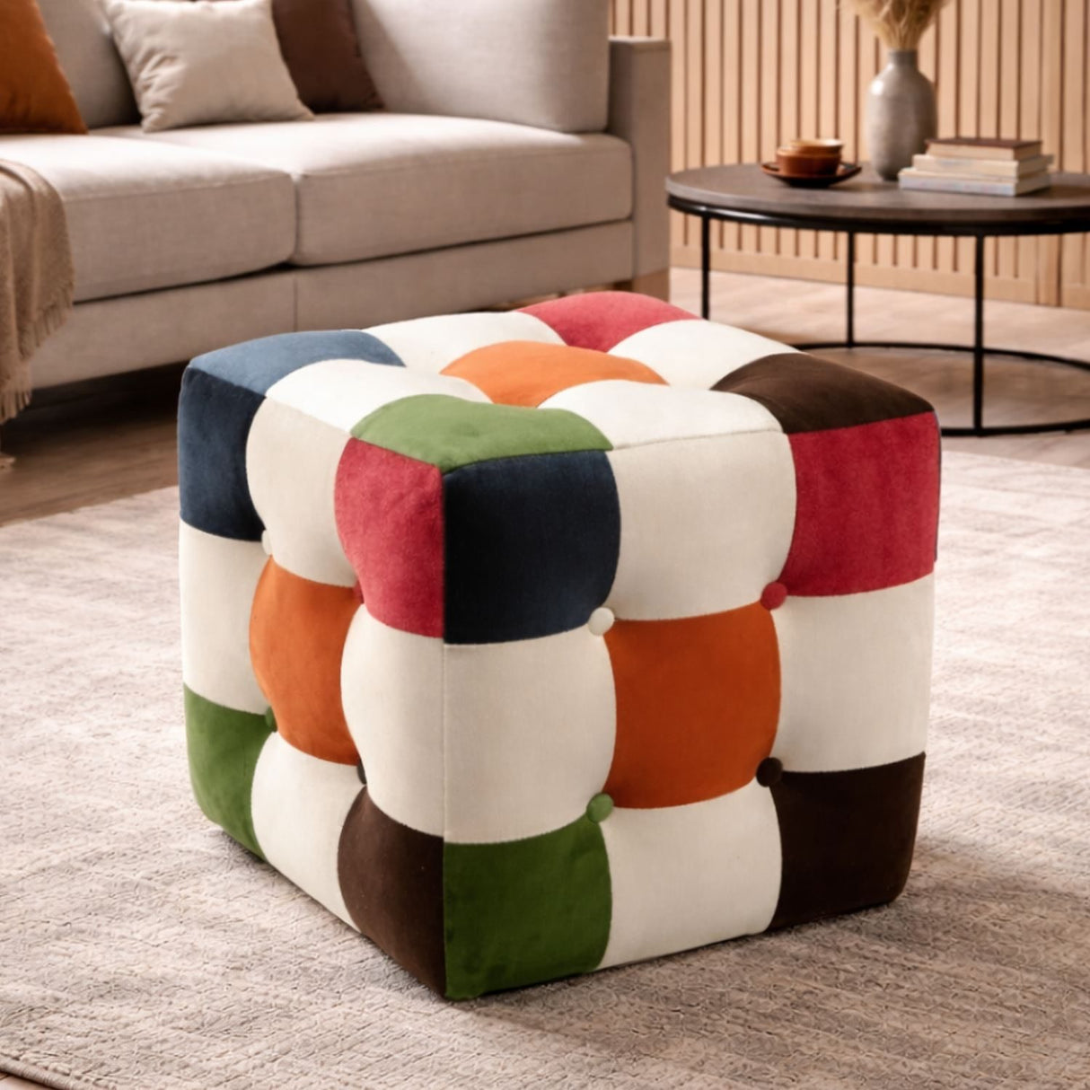 Maze Sittpuff Grön Orange Vit
