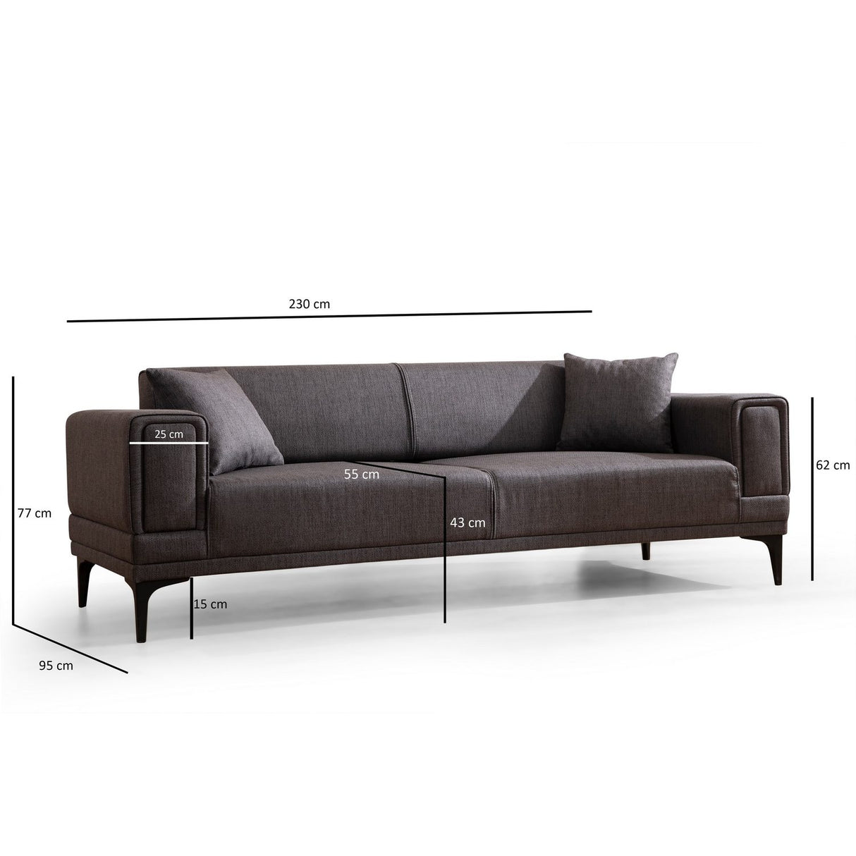 Horizon (230 x 95 x 77 cm) 3-sitssoffbädd Mörkgrå