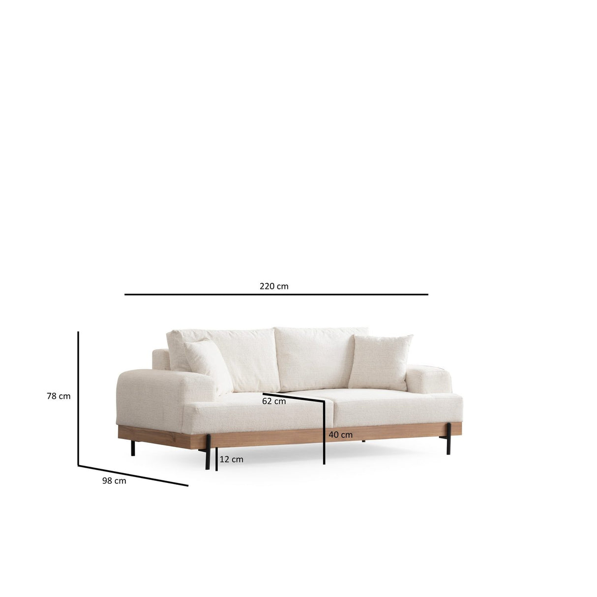 Eti Oak 3-sits (220 x 98 x 78 cm) 3-sitssoffa Vit