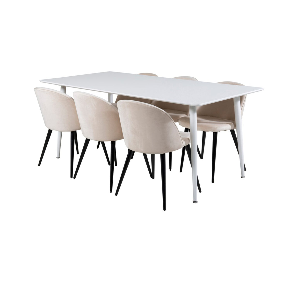 Polar, Velvet Rektangulär matgrupp Beige,Svart, Vit, 180 x 90