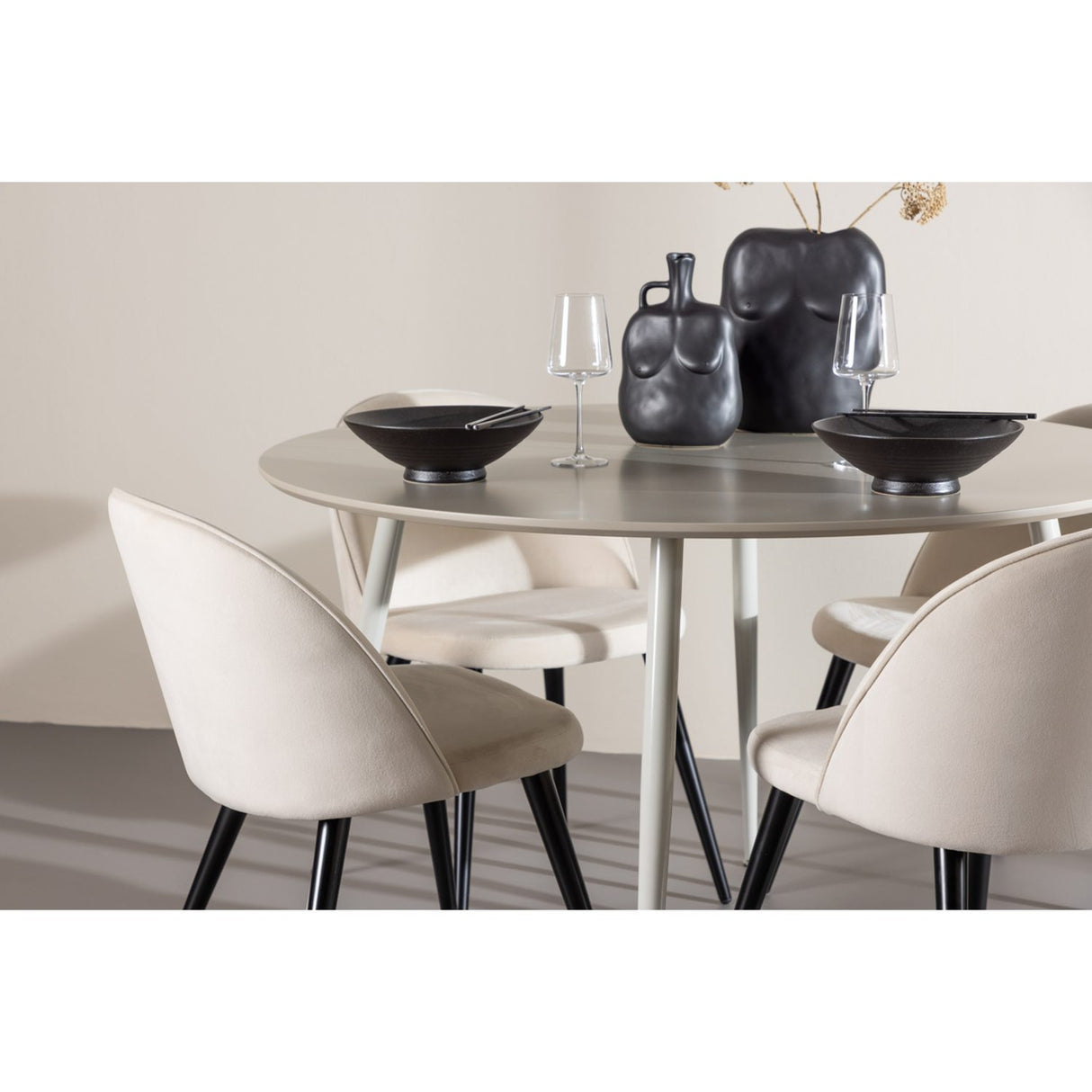 Plaza, Sammet Rund matgrupp Beige,Svart, Beige, ⌀120