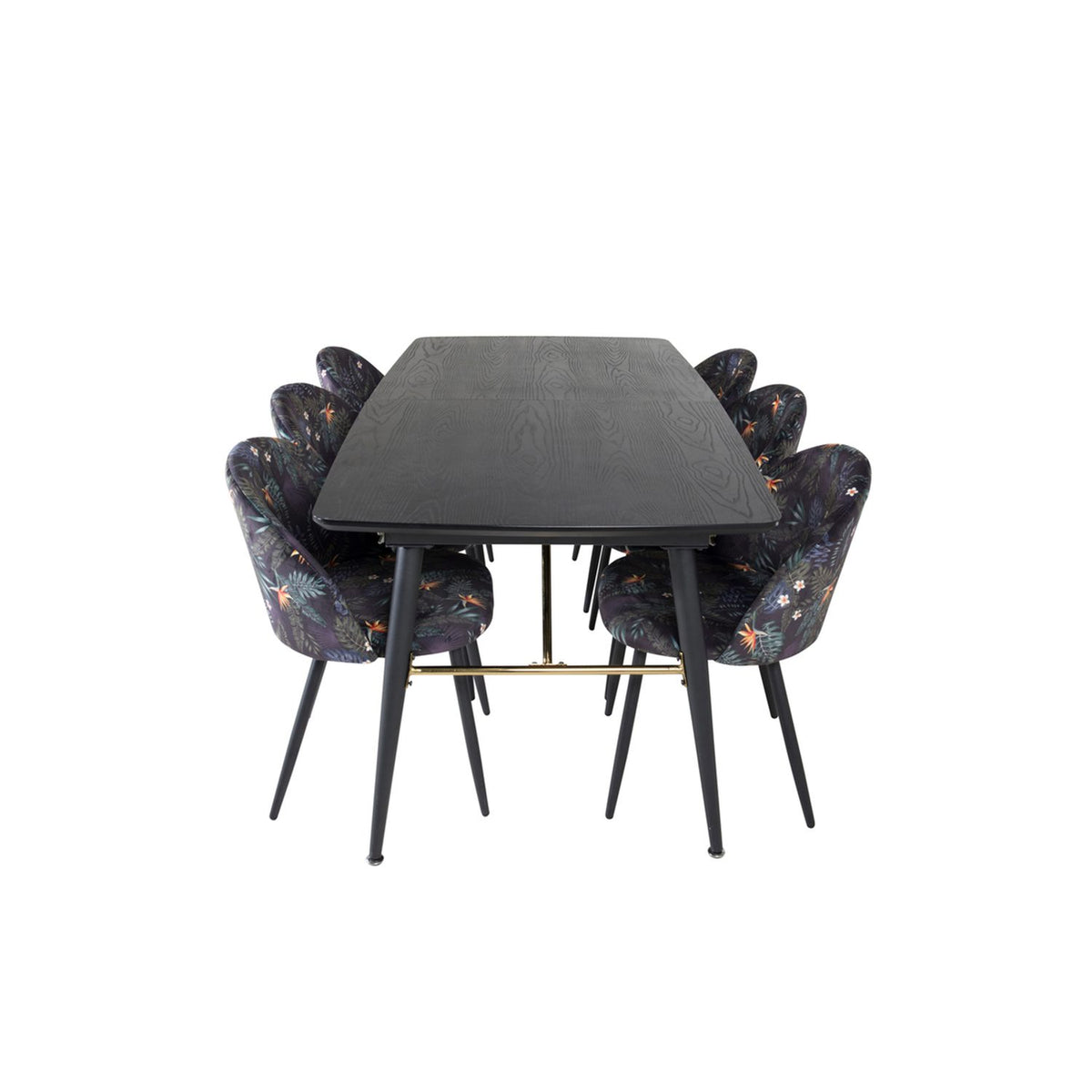 Gold, Velvet Rektangulär matgrupp Svart, Svart, 180 x 85
