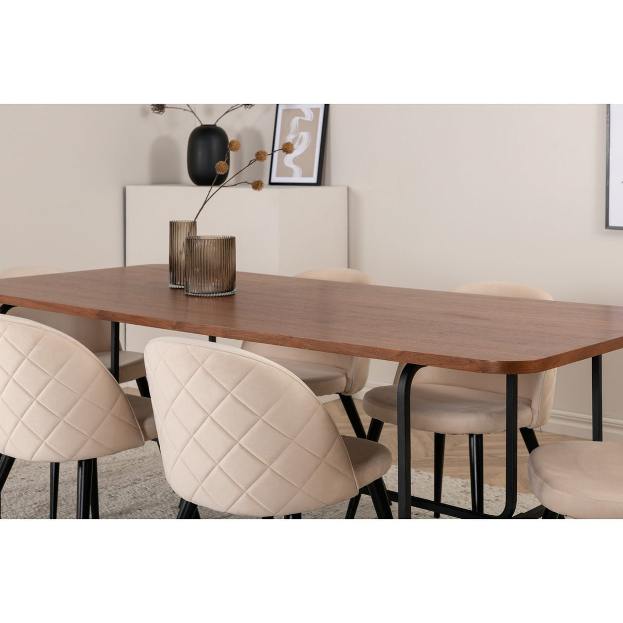 Uno, Velvet Rektangulär matgrupp Beige, Svart, Svart,Natur, 200 x 90